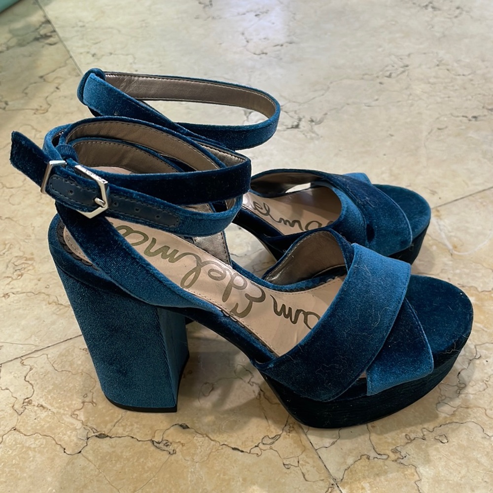 Sam Edelman Mara Blue Velvet Platforms